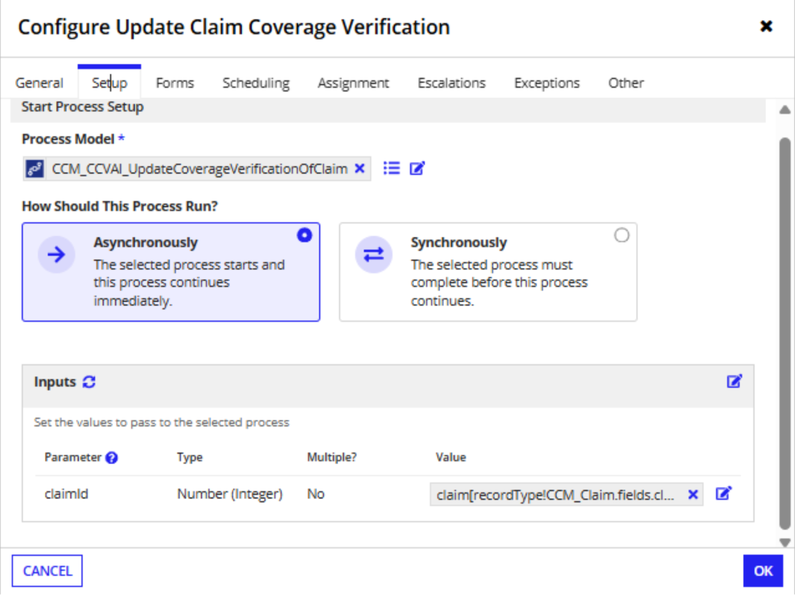 Subprocess configuration for loss details coverage update