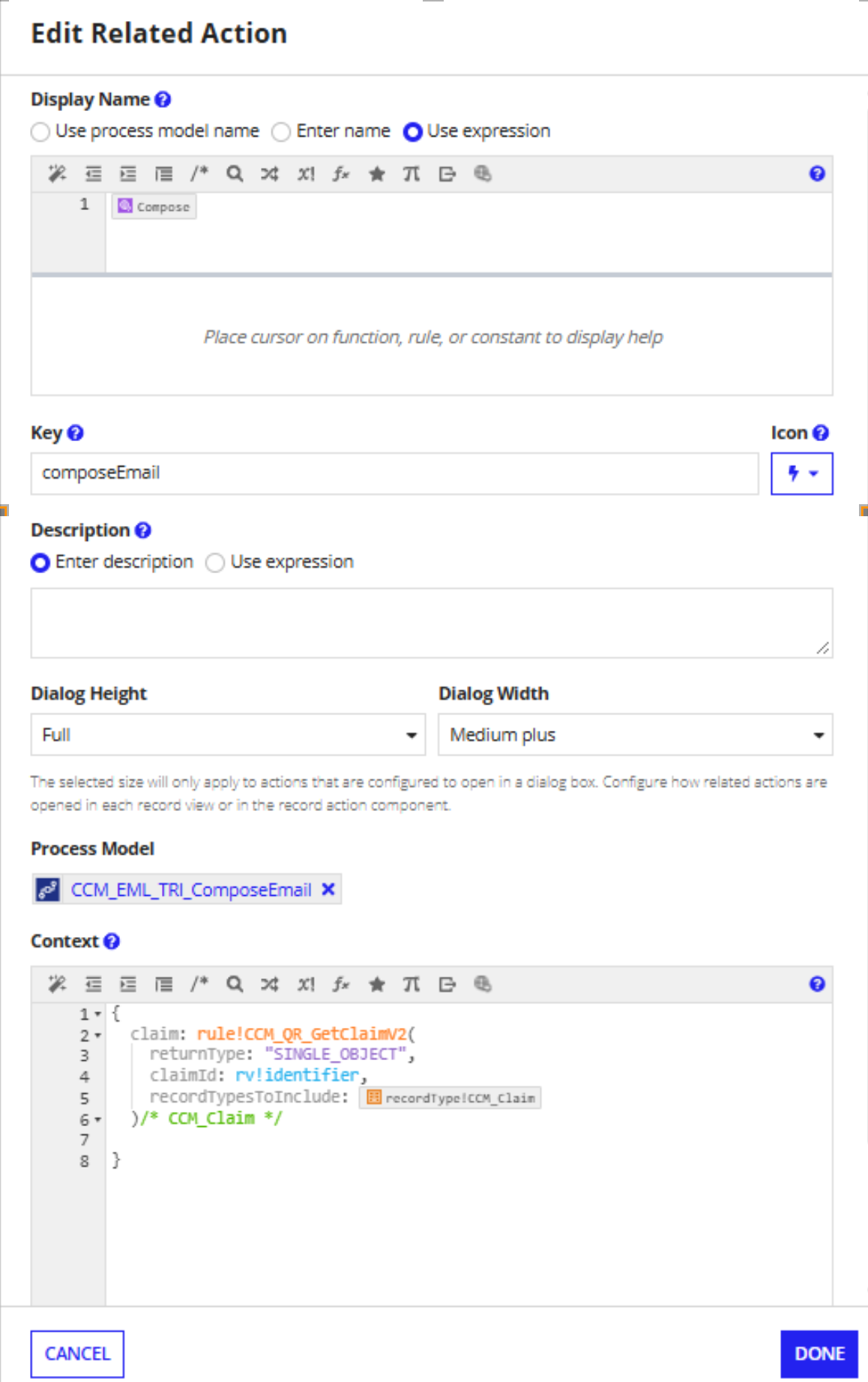 Email record view and Compose action configured on the CCM_Claim record type