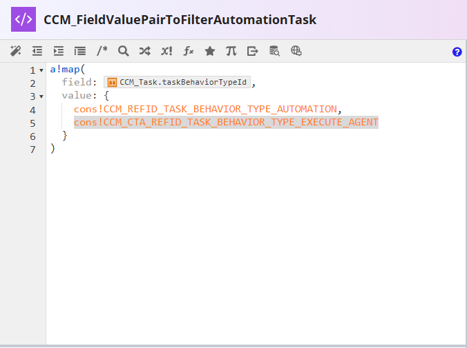 Updated FieldValuePairToFilterAutomationTask expression rule with the Execute Agent task behavior type added to the value list