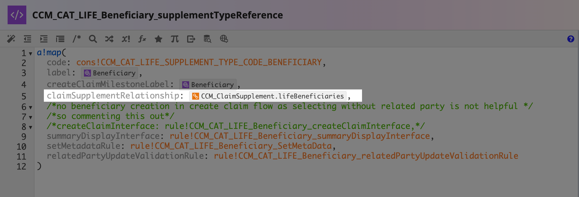 Beneficiary supplement type reference with relationship mapping