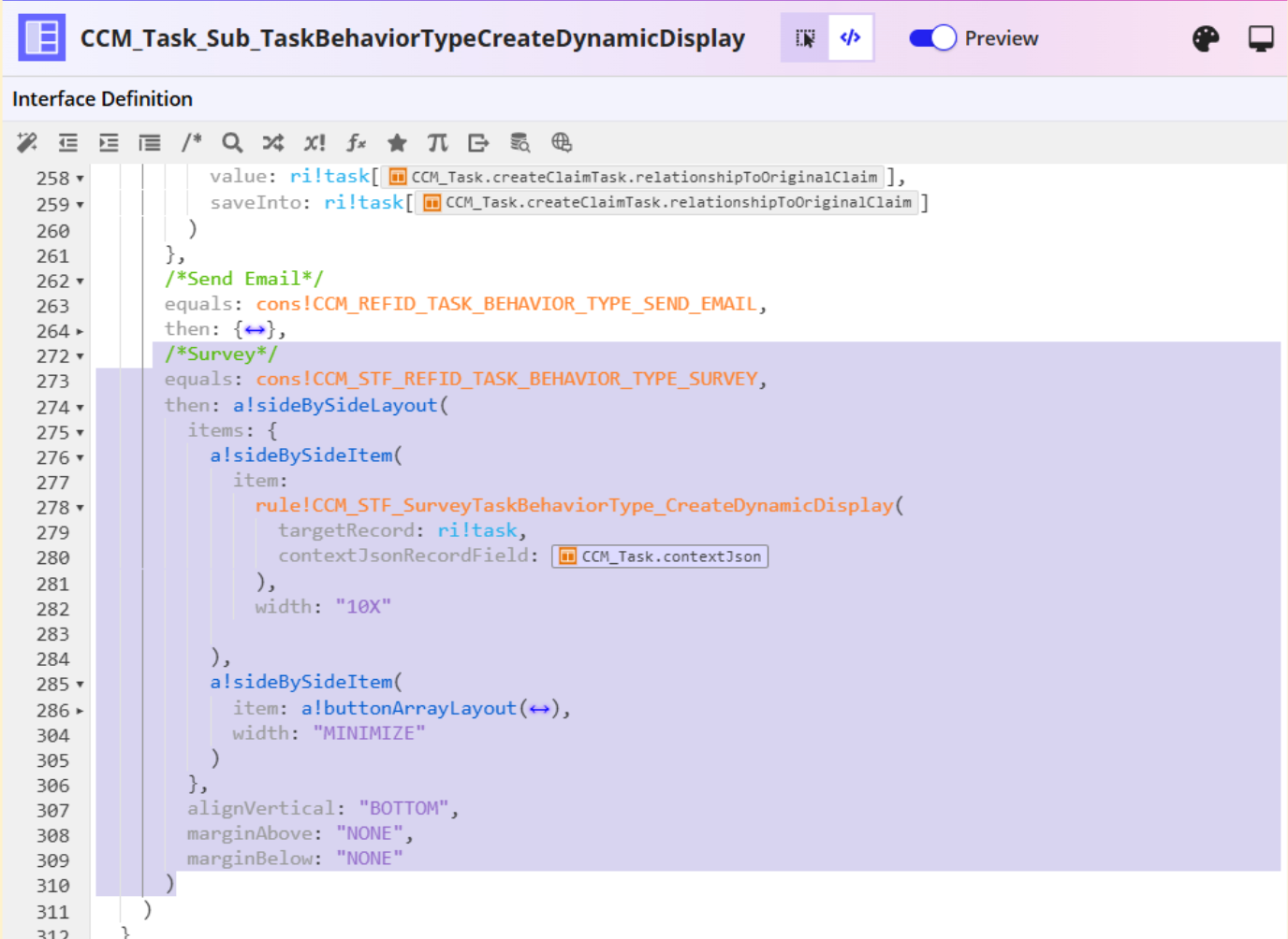 Task behavior interface updated with Survey task type code