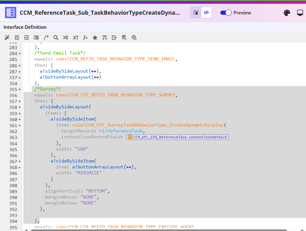 Reference survey task interface updated with Survey code