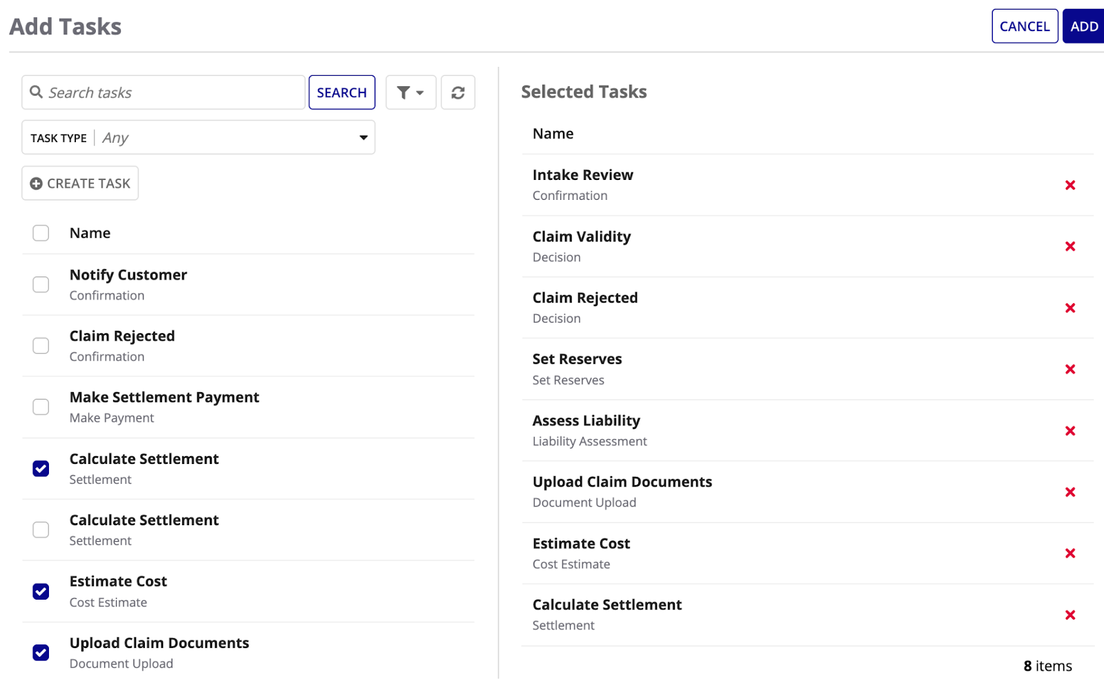 Selected tasks for a task block
