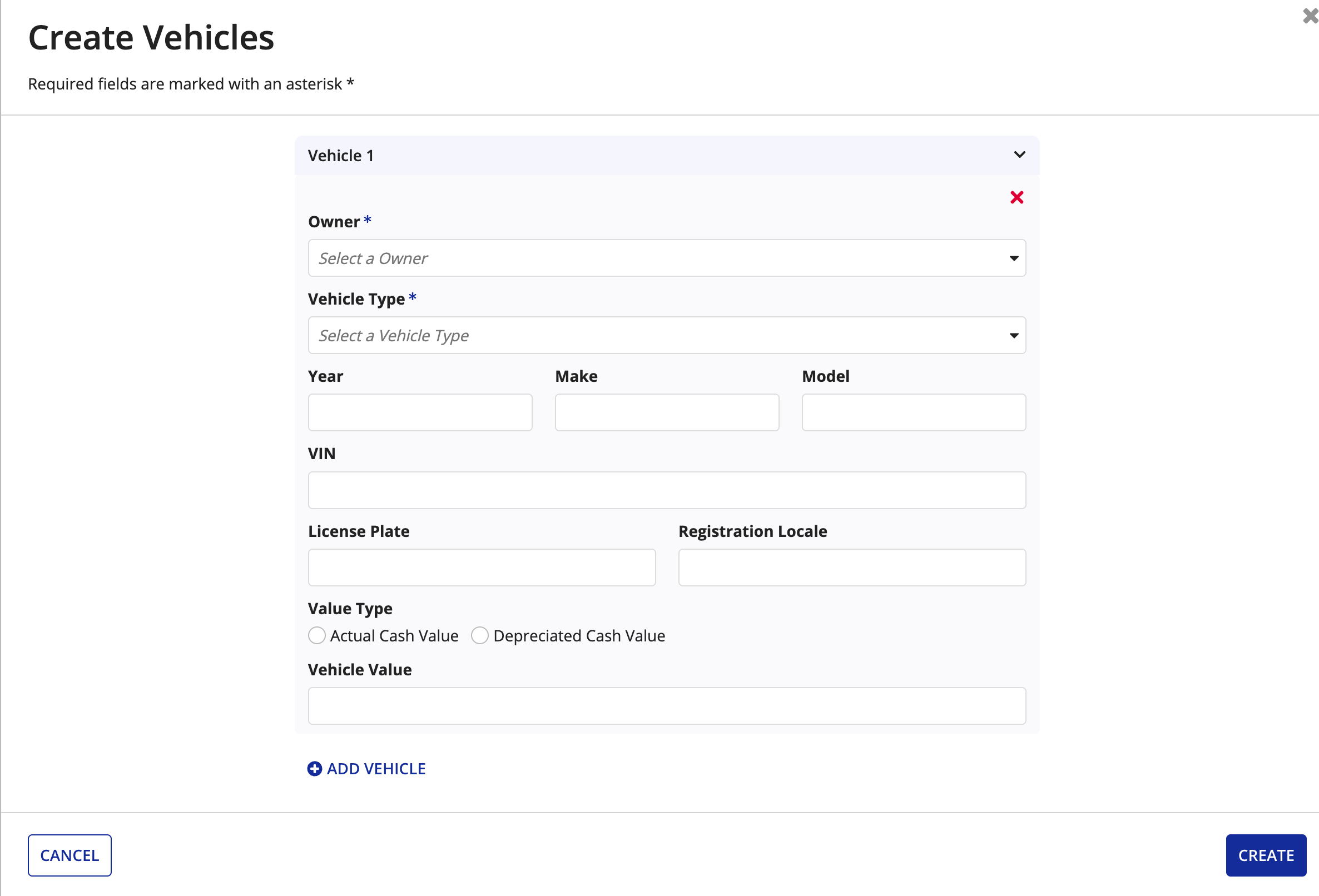 Connected Claims: LOB Automobile module showing vehicle-specific claim fields