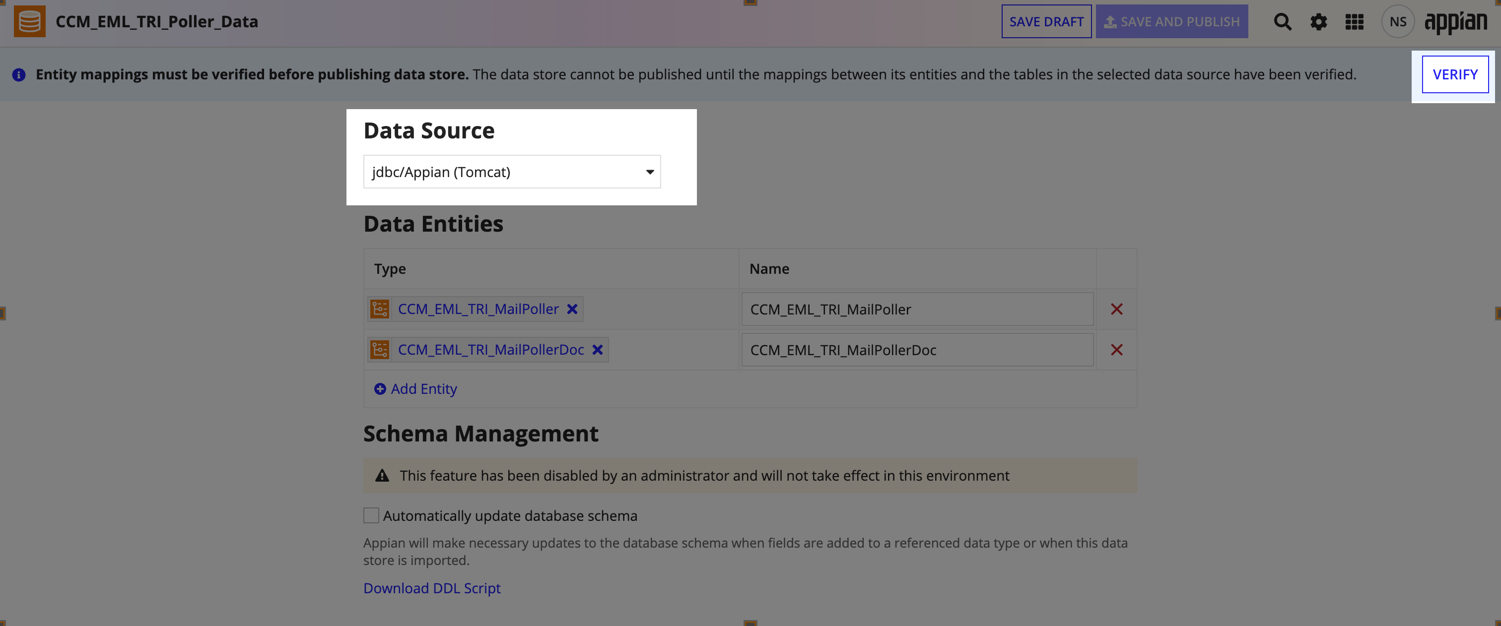 Poller data store with data source selection