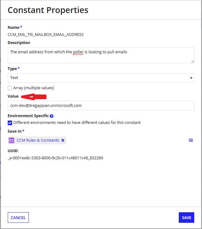 Email poller mailbox email address constant configuration