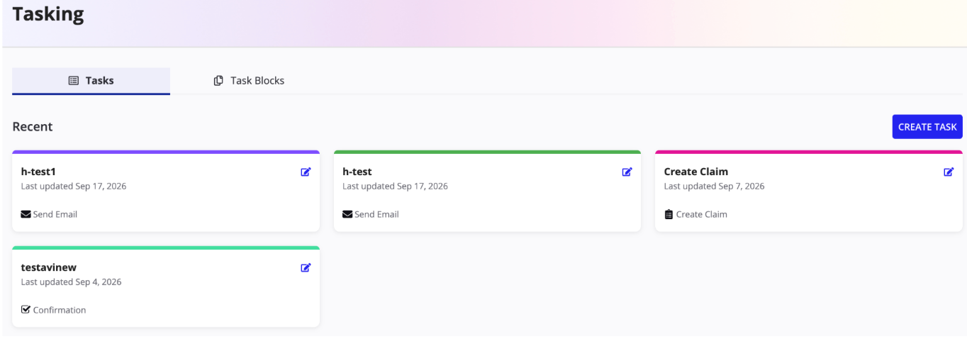 The CREATE TASK record action on the Tasks tab