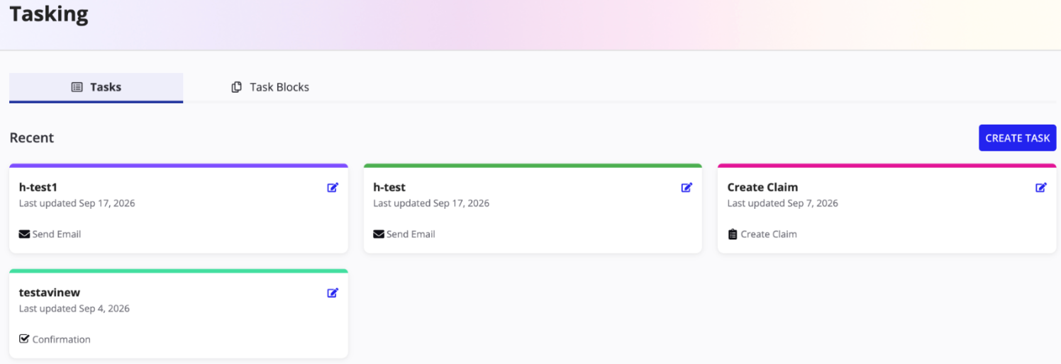The CREATE TASK record action on the Tasks tab