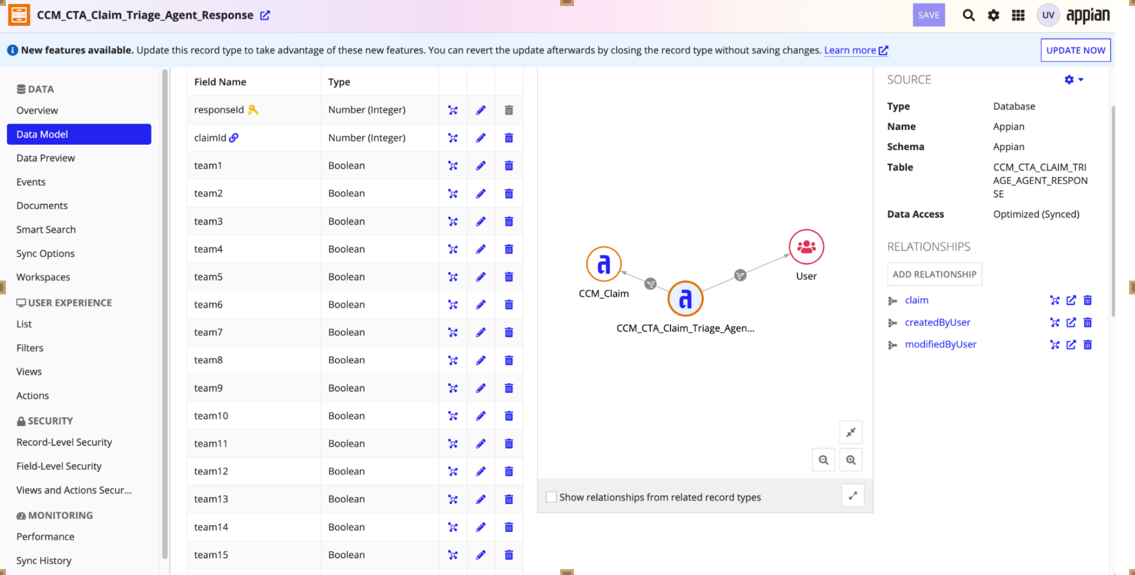 The updated TEAM column values in the CCM_CTA_CLAIM_TEAM_MAPPING_LOOKUP table