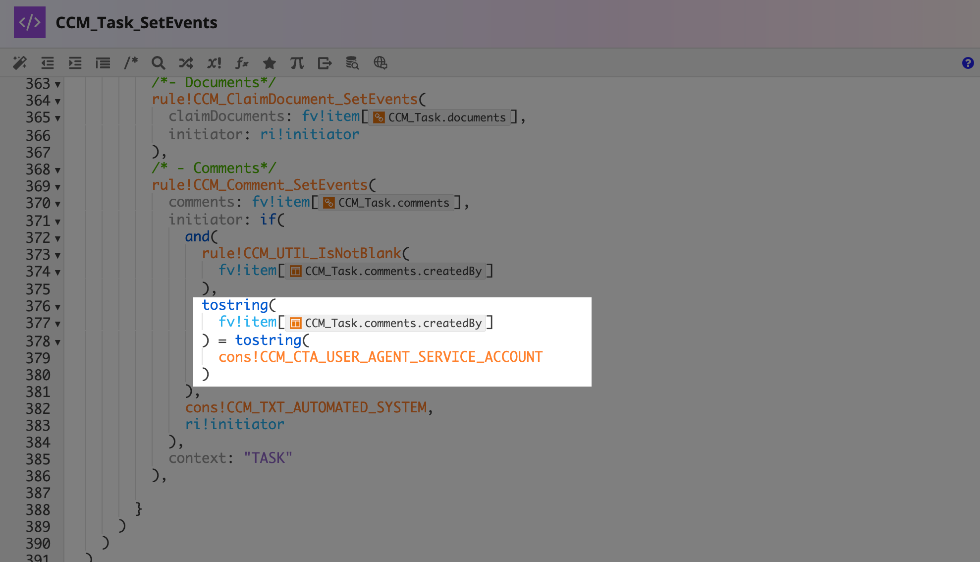 Updated SetEvents expression rule for agent service account