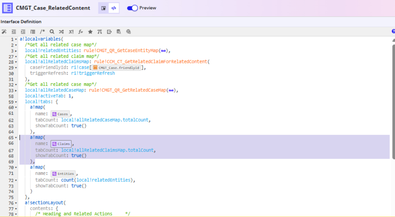 The Claims column code added after the status column in CMGT_Case_RecordGrid