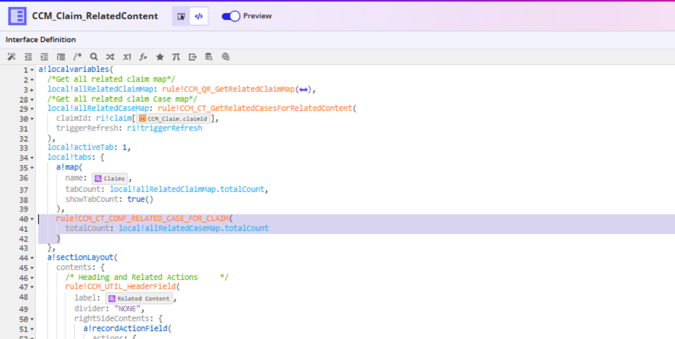 The Cases tab added to local!tabs in CCM_Claim_RelatedContent