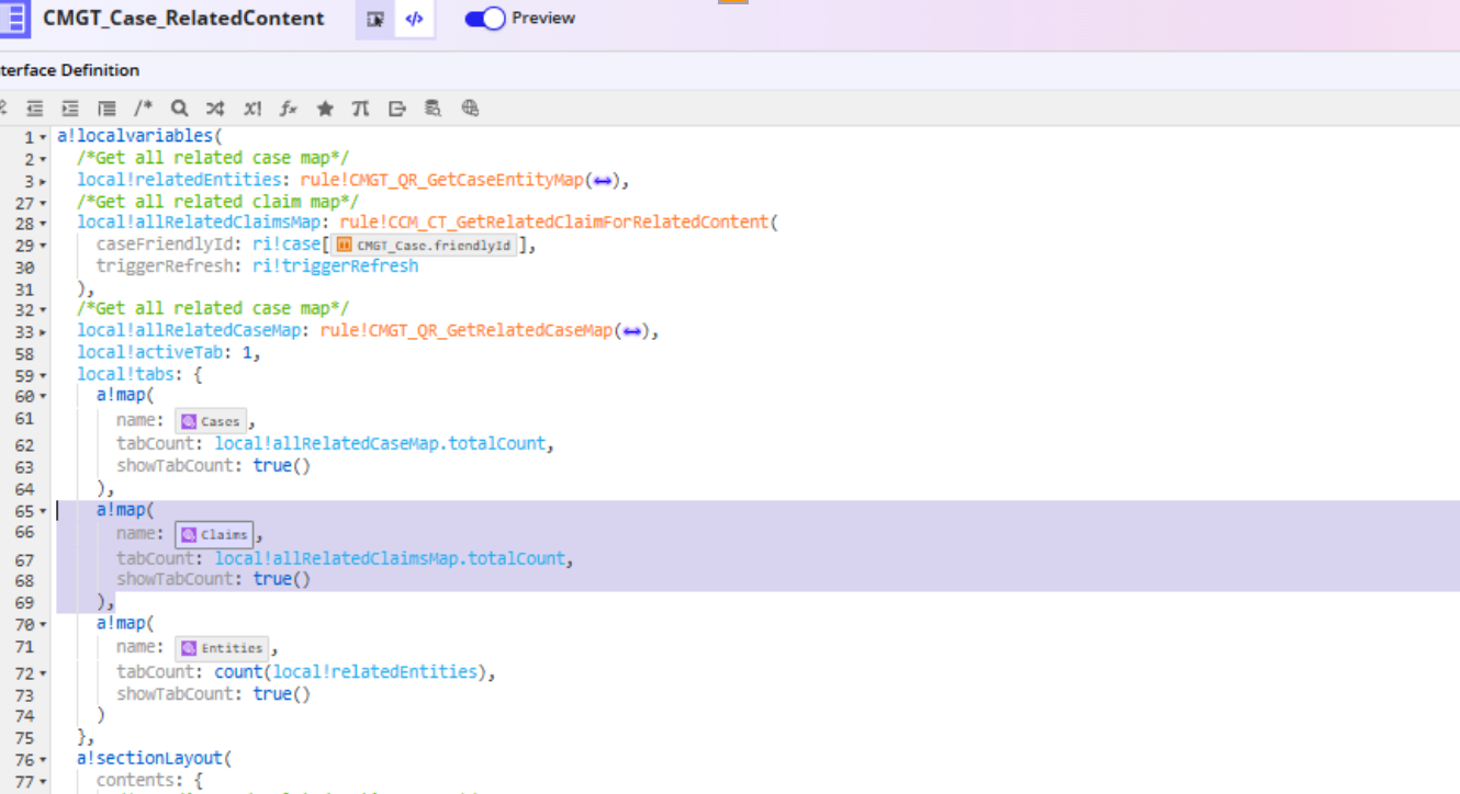 The Claims tab added to local!tabs in CMGT_Case_RelatedContent