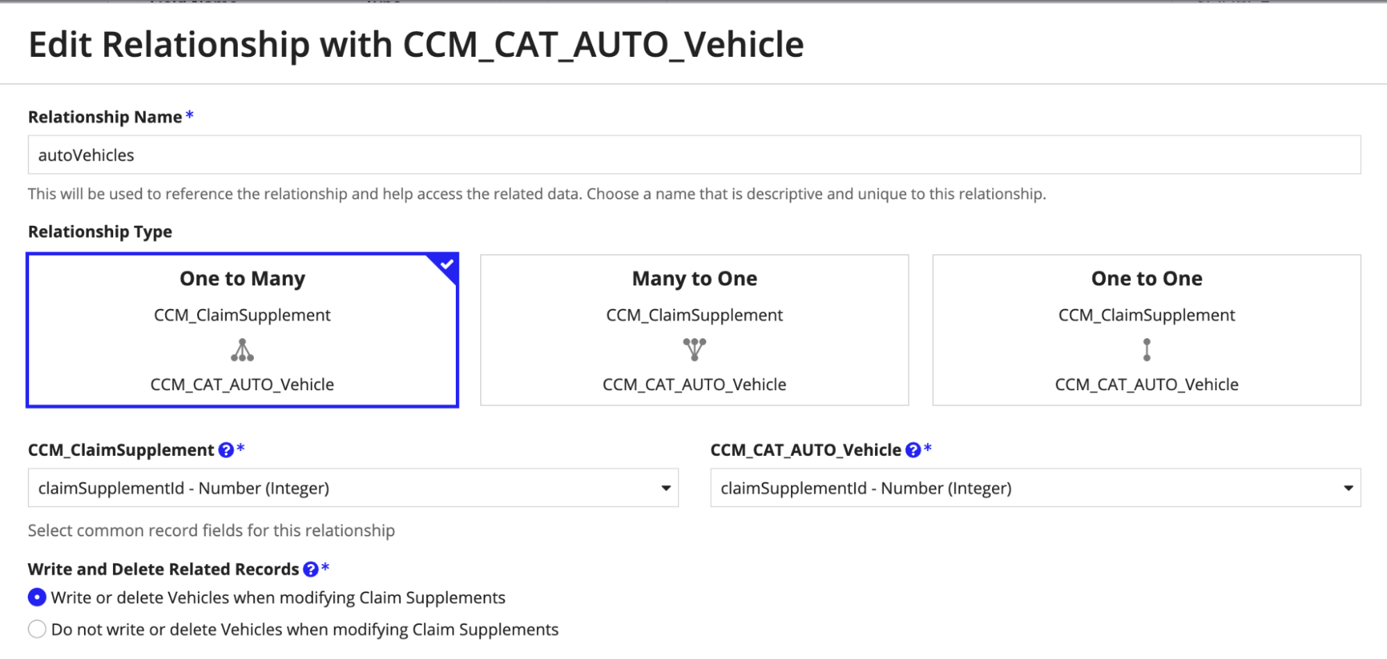 Adding vehicle relationship to CCM_ClaimSupplement record
