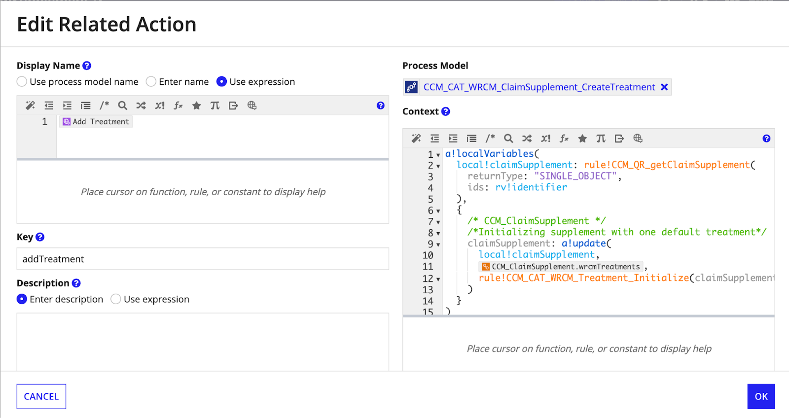 Configuring the Add Treatment related action