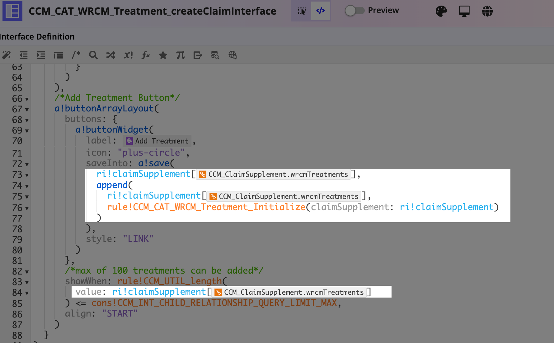 Treatment record action interface mapping - part 2