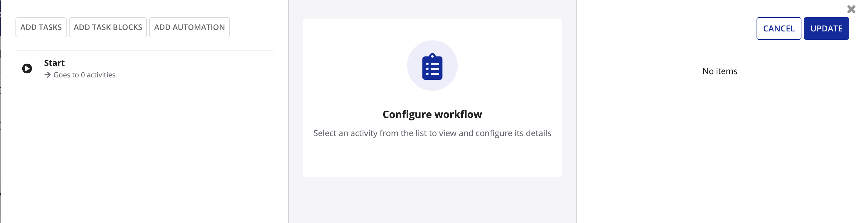 Configure Workflow window with task list