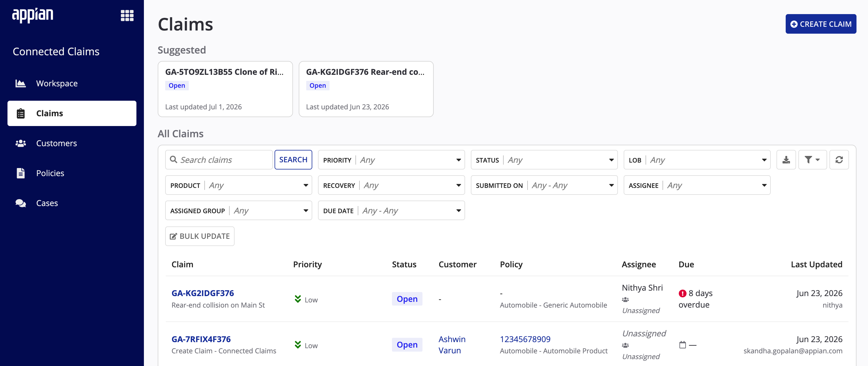 Workspace Claims Page