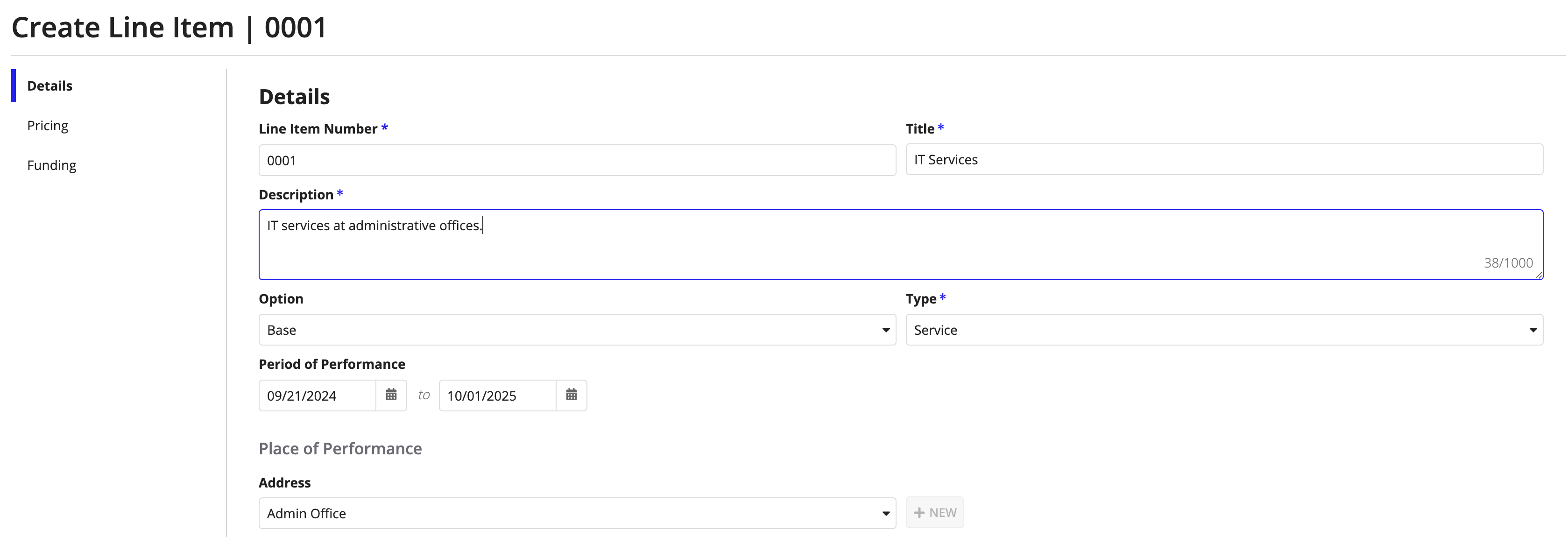 Agreement line items breakdown view