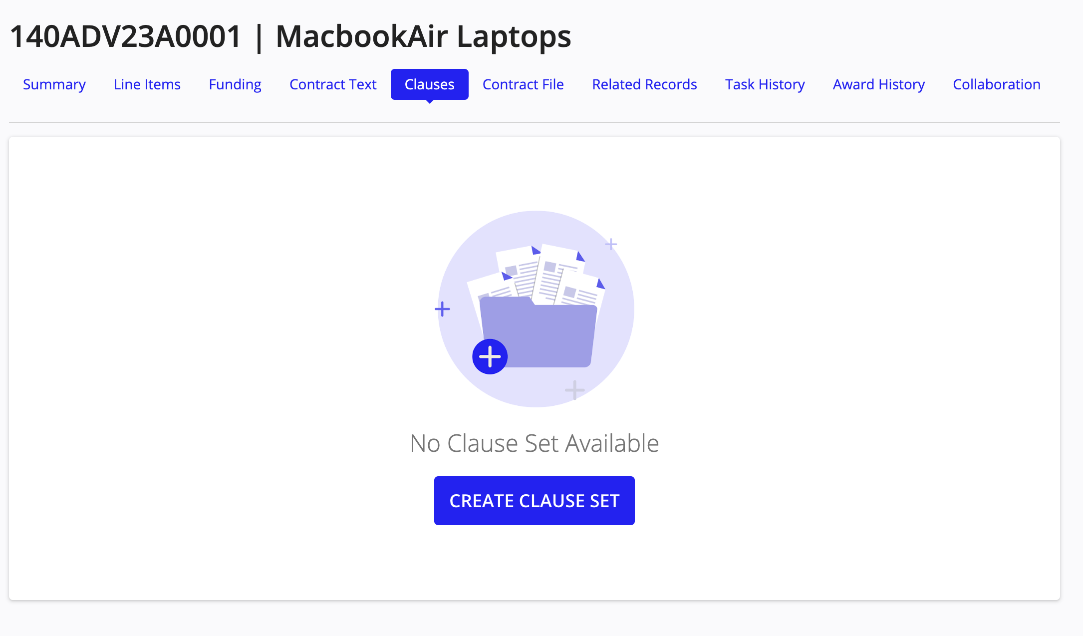 Clauses tab showing clause set management
