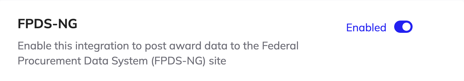 Enable the FPDS-NG integration toggle