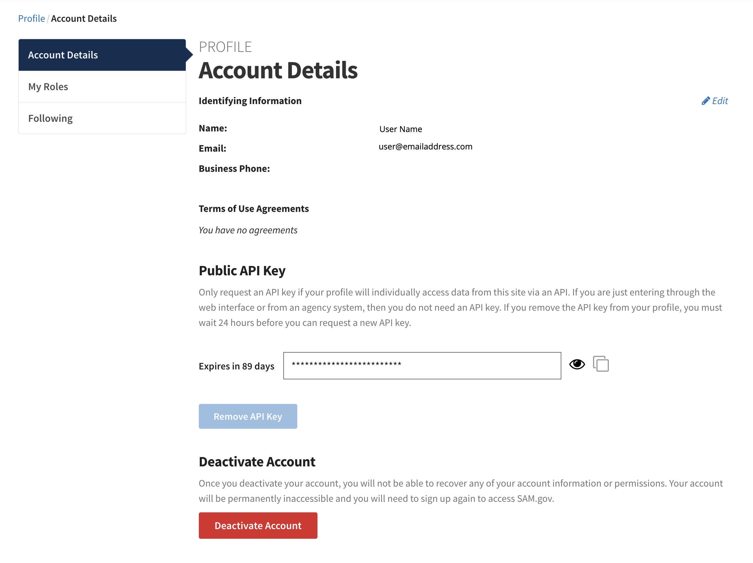 SAM.gov API key request form