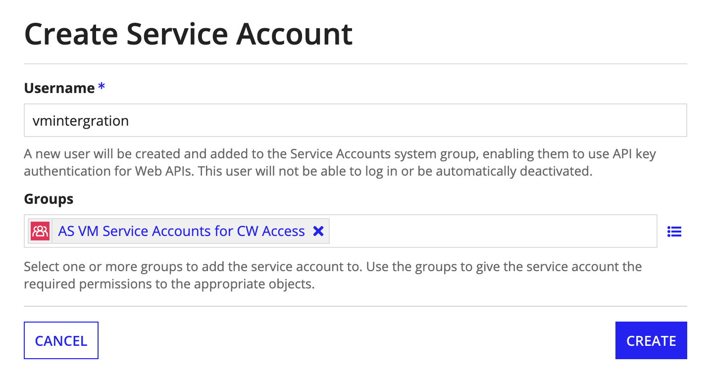 Create service account for CW integration