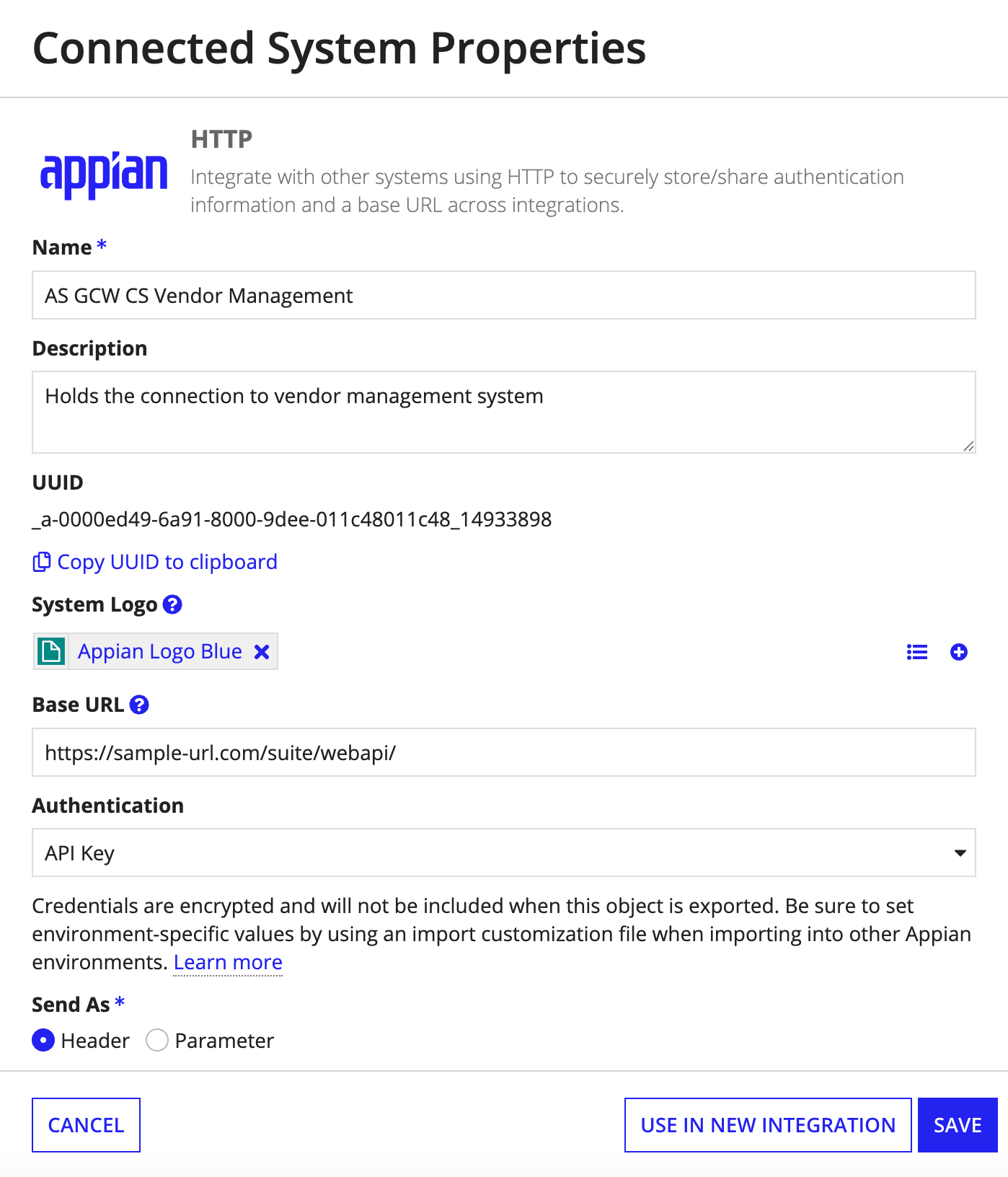 System properties configuration for Vendor Management integration