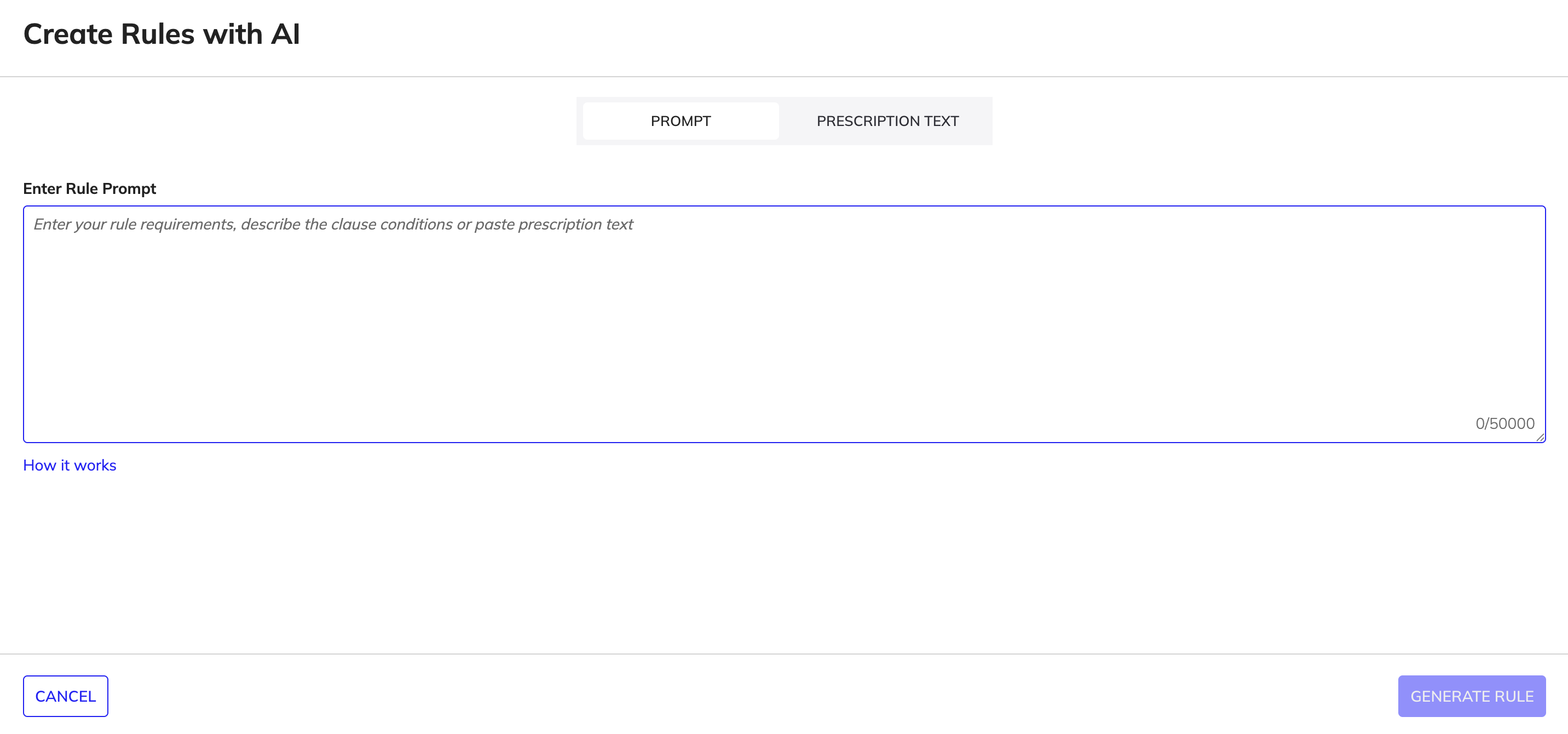 Create Rules with AI screen
