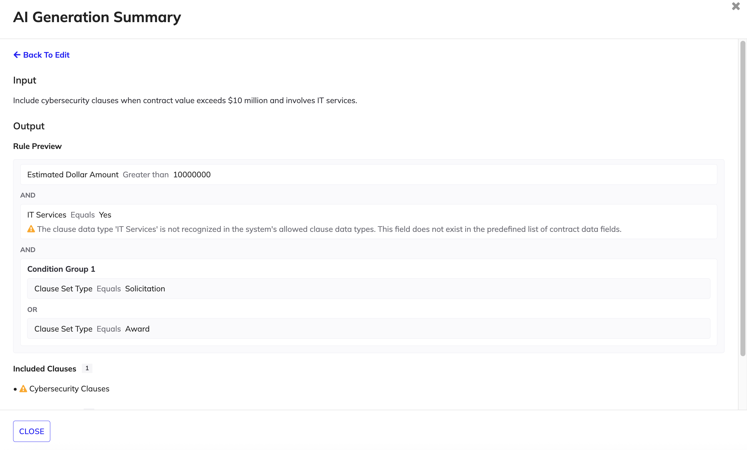 View AI Generation Summary screen