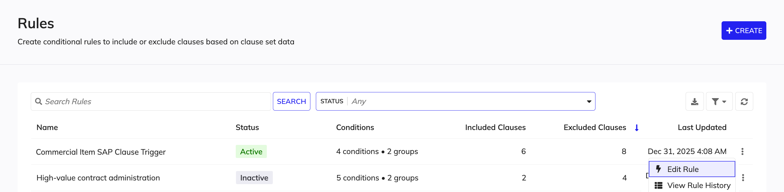 Edit option for an existing rule