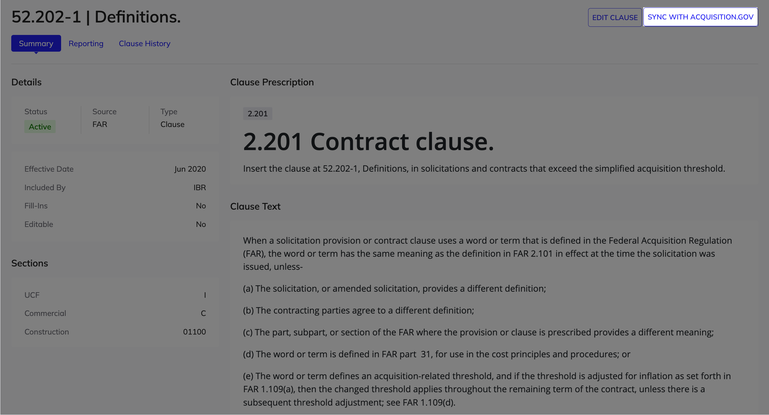Acquisition.gov sync status showing updated FAR and DFARS clauses