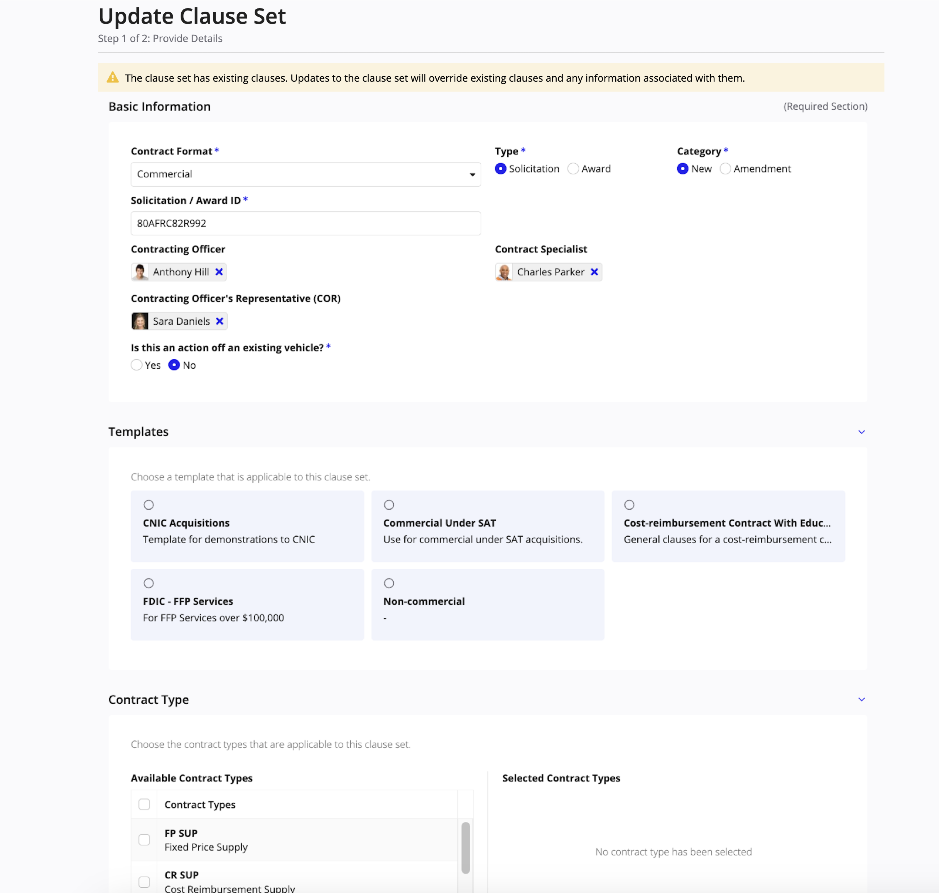 Update a clause set