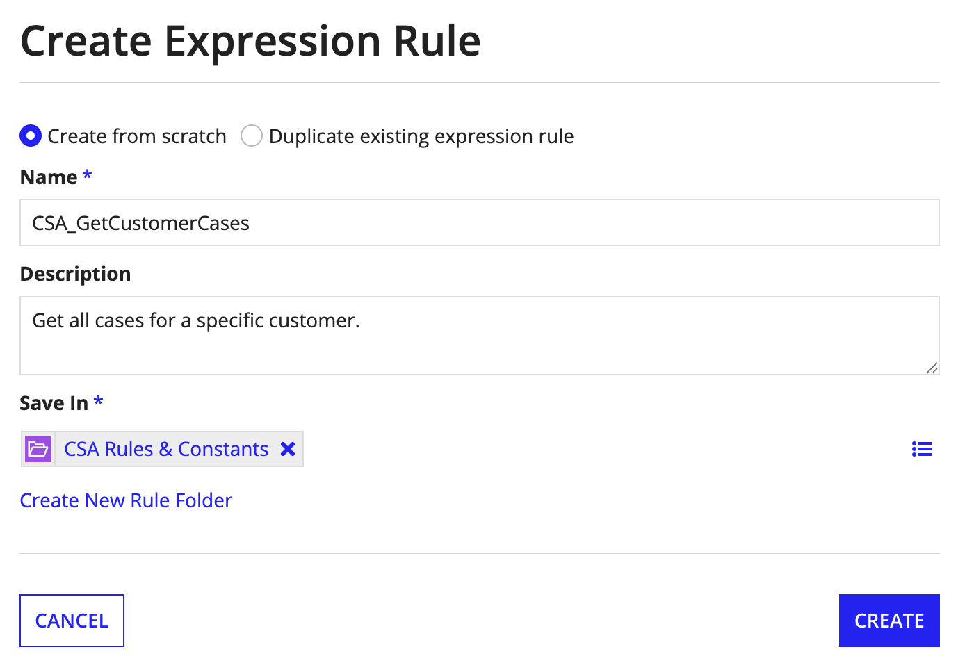 Create new expression rule dialog