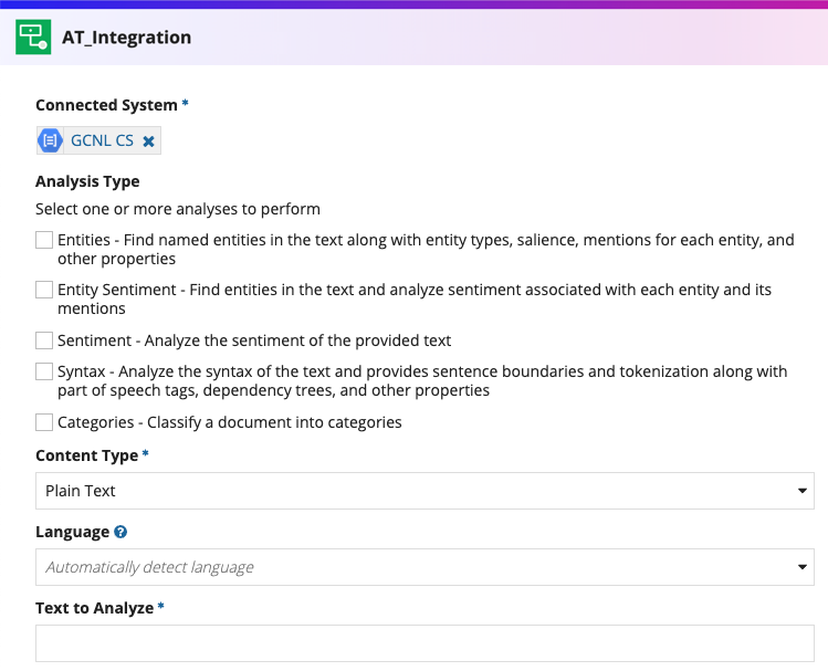 screenshot of a GCNL integration object