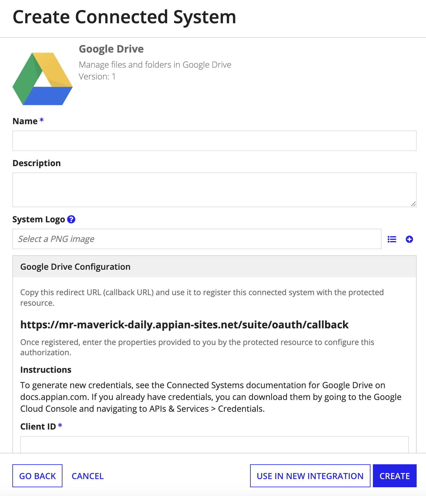 screenshot of a Google Drive connected system object