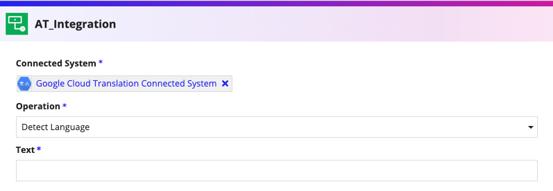 screenshot of Detect Language operation selected in an integration object