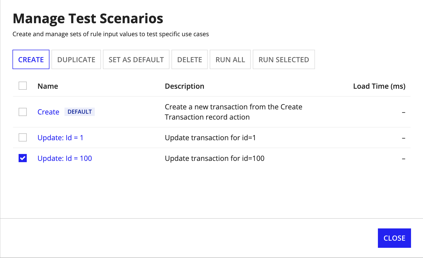 manage test scenario