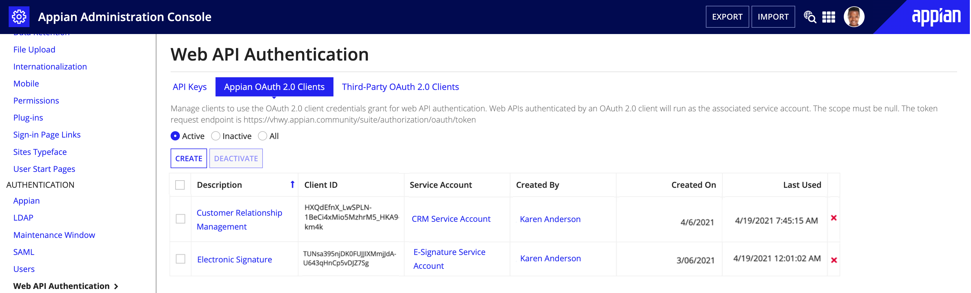 screenshot of the OAuth page